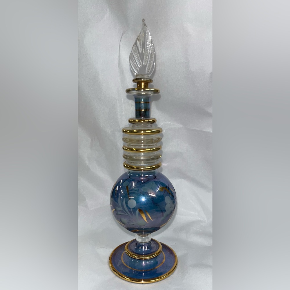 Egyptian style Blue & Gold Glass Perfume Bottle PRETTY